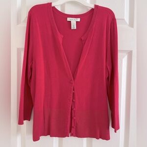 Barbie pink, buttoned down cardigan, V-neck silhouette 7 fabric covered buttons